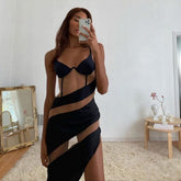 Vestido midi de malla con corte de sirena